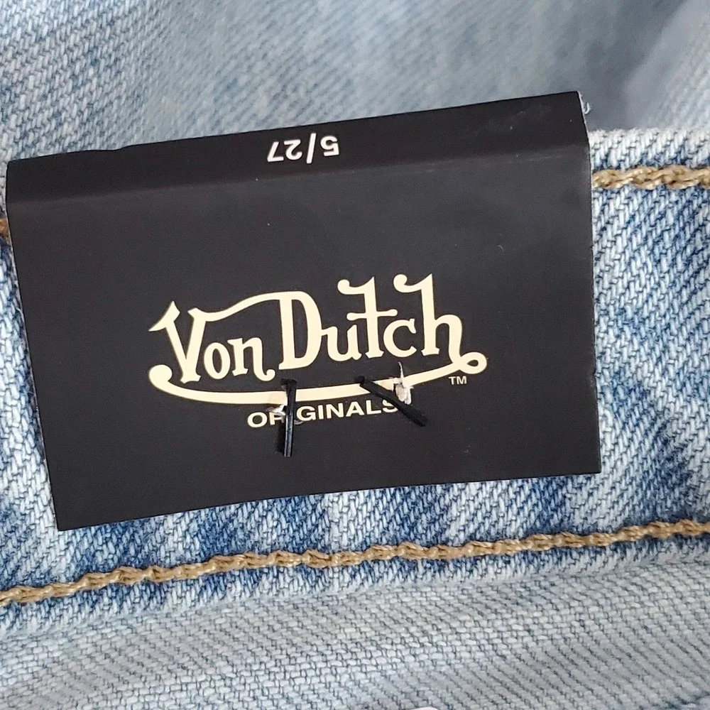 Von Dutch Women Shorts 5/27 Blue Denim Embroidered Grunge Y2K Baggy Skater NWT